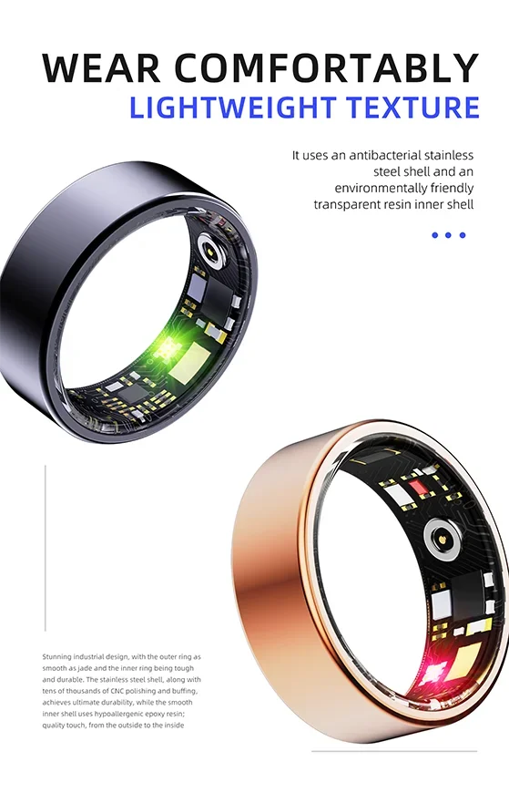 2024 New R11M Smart Ring Heart Rate Health Sleep Monitoring IP68 Waterproof Multi-sport Modes Titanium Steel Shell Ring