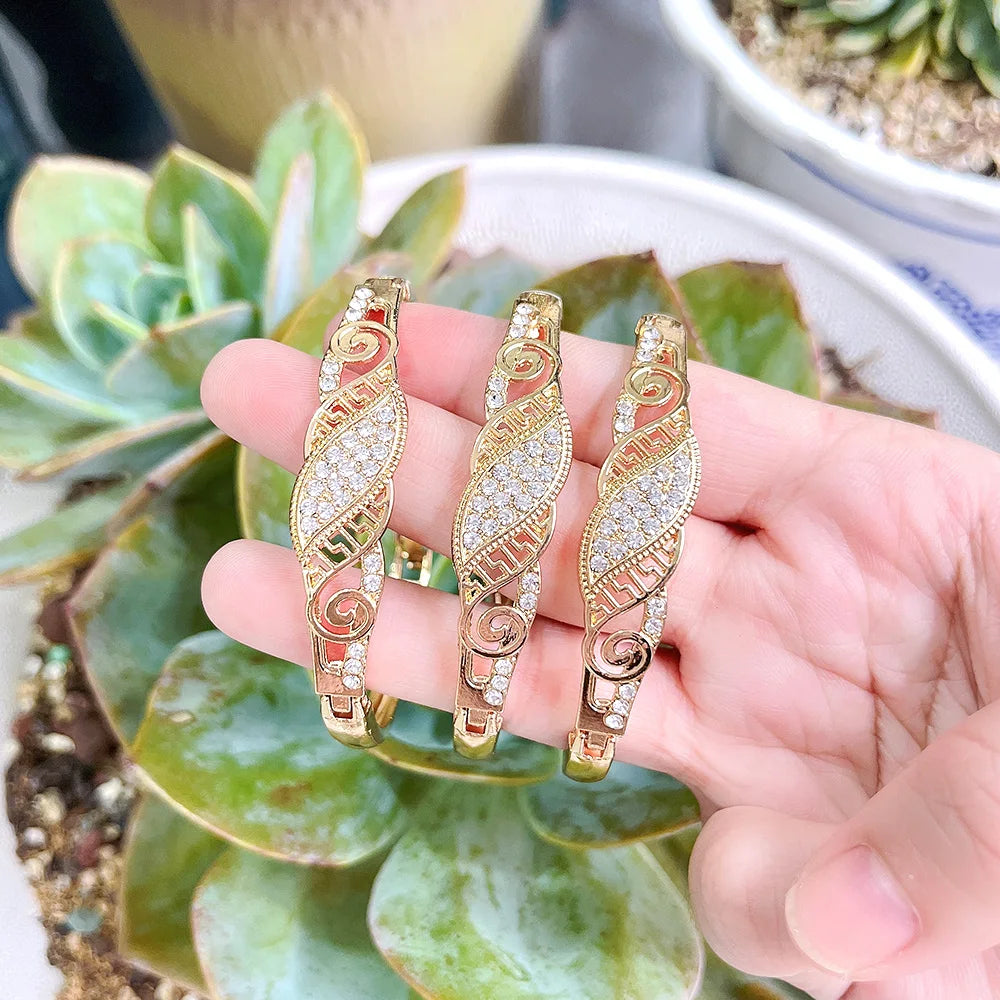 Arabic Thin Bracelet Sets Women Crystal Wrist Bangle Gold Color Bride Wedding Jewelry Morocco Bracelet Festival Gift