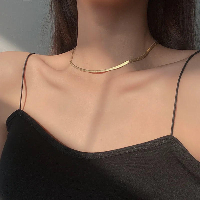 Punk Clavicle Flat Blade Snake Link Choker Necklace Gold Silver Color Stainless Steel Neck Chains For Women Jewelry Chocker 2024