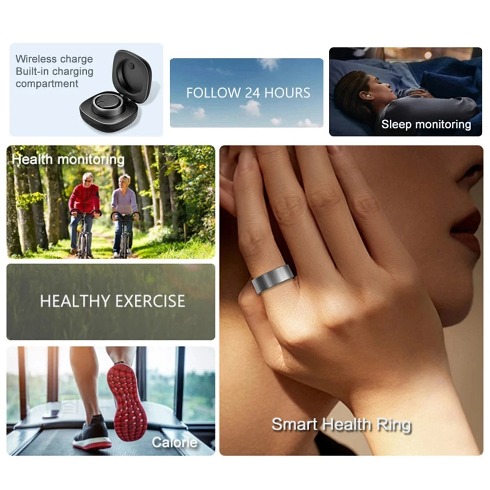 Enhance your fitness journey with the Smart Ring Activity Fitness Tracker, a stylish finger ring compatible with both IOS and Android devices. This innovative device not only monitors your heart rate, sleep patterns, blood oxygen levels, and blood pressure, but also makes for a perfect gift for women who value their health and well-being.