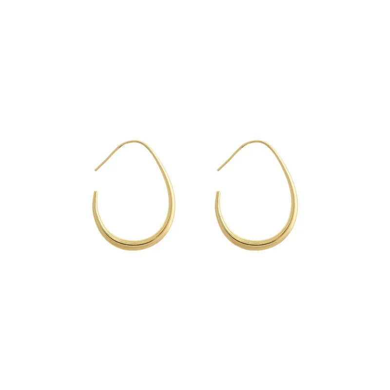 Hot Sale 925 Silver Needle Geometric Oval Hoop Earrings For Women Simple Design Earrings Party Wedding Jewelry