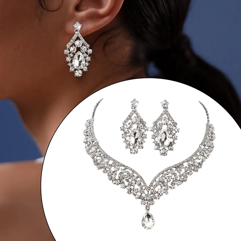 Trendy Bridal Jewelry Set Rhinestone Necklace Earrings Bride Jewelry Crystal Wedding Necklace Earrings for Wedding Party