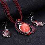 Multilayer Leather Pendant Necklace and Earrings