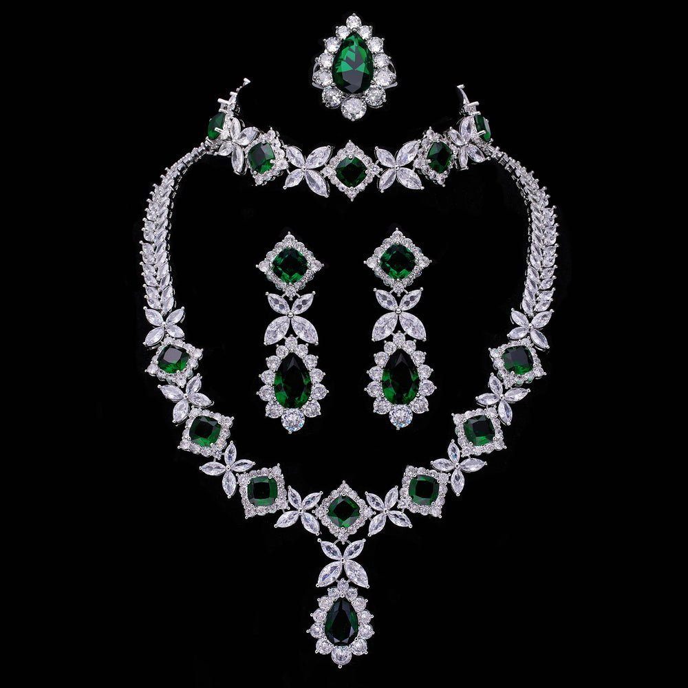 Luxury 4pcs Bridal Zirconia Jewelry Sets For Women Party , Dubai Nigeria  Crystal Wedding Jewelry Sets 2022