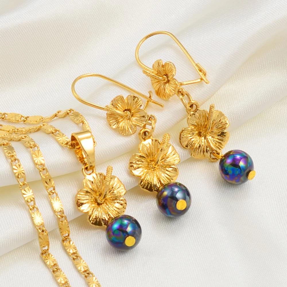 Hawaiian Flower Jewelry sets Hawaiian Pendant Necklaces Earrings Guam Micronesia Chuuk Party & Wedding @262306