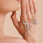Shiny Crystal Open Bangle Bracelet Hand Jewelry for Women Bridal Leaf Branch Bracelet Palm Jewelry Wedding Accessories