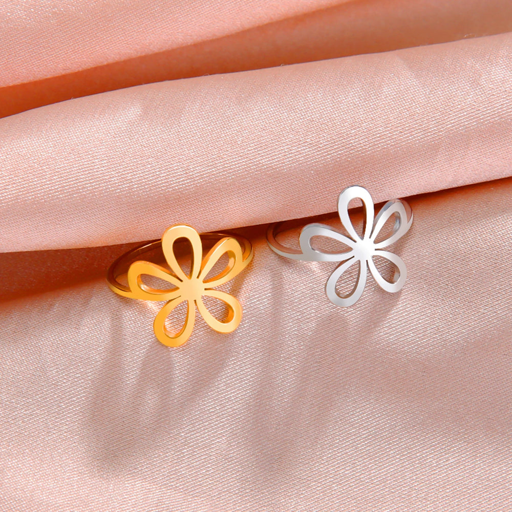 Flower Ring Stainless Steel Gold Color Finger Rings Women Girls Aesthetic Bohemian Jewelry Birthday Gift Wholesale