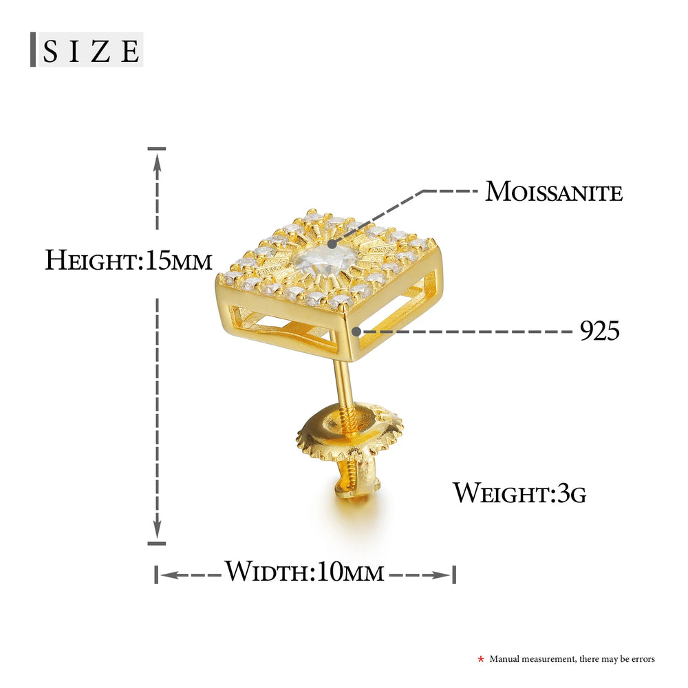 Fashion Square Hip Hop Sterling Silver Moissanite Earring For Women Jewelry Luxury Gift