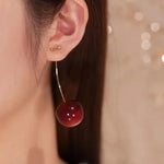 Small Fresh Sweet Red Cherry Earrings Cherries Pendant Earrings for Women Fruit Earrings Stainless Steel Earring Charm Jewelry