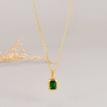 316L Stainless Steel Gold Plated Emerald Zirconia Geometric Square Pendant Necklace For Women Girls Temperament Jewelry