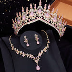 Blue Crown Bridal Jewelry Sets for Women Opal tiara Necklace Earrings Sets Prom Wedding Bride Jewelry Costume Accessories