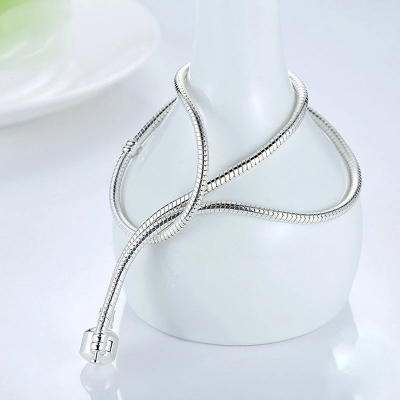 New 925 Silver Necklace Simple Snake Necklace Fit Original Bone Charm Bead Pendant For Women Pandor DIY Jewelry Accessories