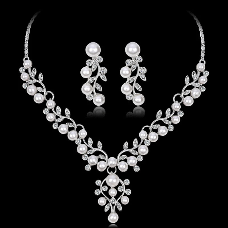 Crystal Pearl Jewelry Sets Women Wedding Bridal African Beads Necklace Earrings  Bridal Jewelry Sets Imitation Jewellery