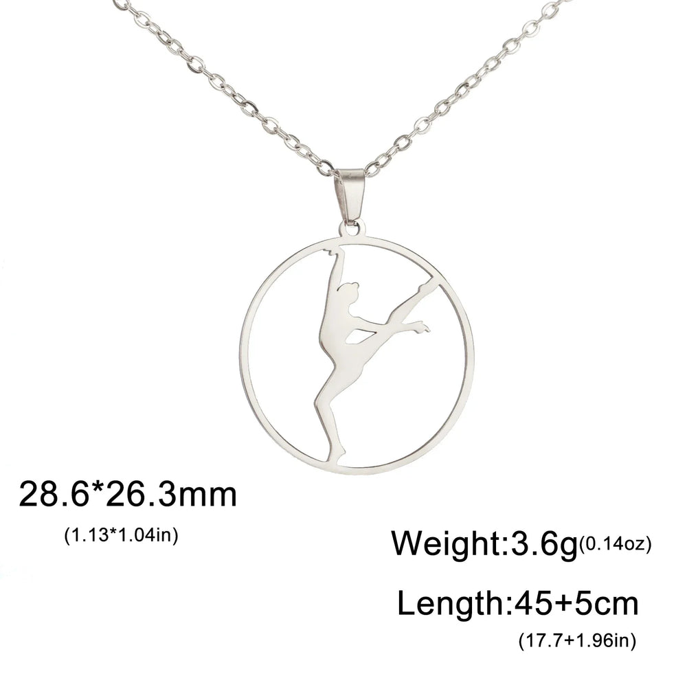 Gold Color Gymnast Girl Pendant Necklace for Women Stainless Steel Rhythmic Gymnastics Necklace Jewelry Gift 2025 Trendy