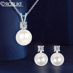 8mm Freshwater Pearl Pendant 0.2/0.9ct Moissanite Jewelry Sets D Color Wedding Jewelry S925 Silver Necklaces Earrings For Women