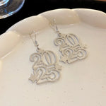 Women's Fashion Number 2025 Earrings Sparkling Rhinestone Drop Earrings Happy New Year Earrings for Party Banquet Ear Jewelry