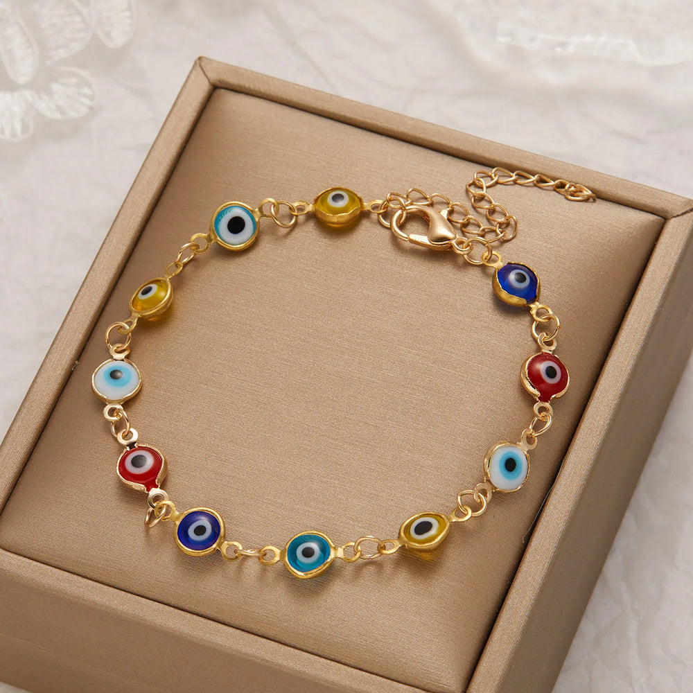 Lucky Turkey Evil Eye Bracelet For Women Men Colorful Red Blue Eye Adjustable Metal Chain Bangles Good Luck Wealth Jewelry Gifts