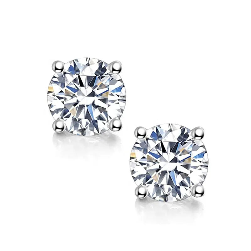 Brilliant Round Cut Moissanite Stud Earrings 18K White Gold Plated Moissanite Silver Earrings