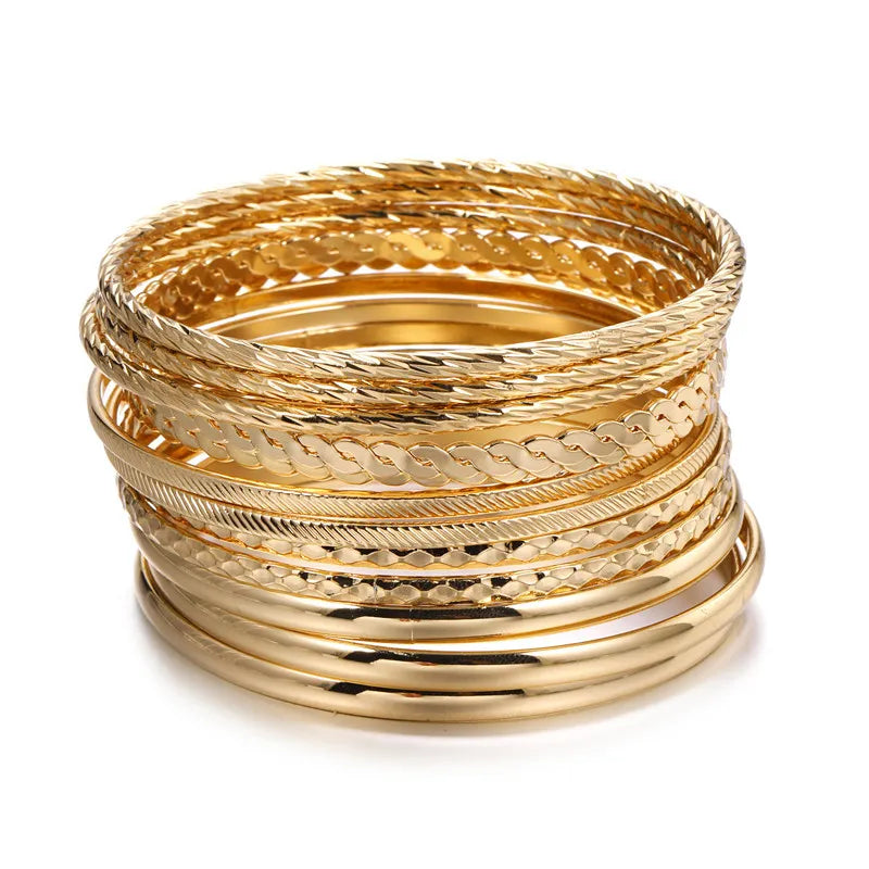 12 pcs Punk Curb Cuban Chain Bracelets Set for Women Miami Boho Thick Gold Color Charm Bracelets Bangles Fashion Jewelry