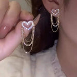 New Fashion White Square Rhinestone Zircon Double Pendant Gold Color Earrings for Women Unique Design Girls Trend Jewelry Gift