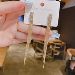 New Fashion White Square Rhinestone Zircon Double Pendant Gold Color Earrings for Women Unique Design Girls Trend Jewelry Gift