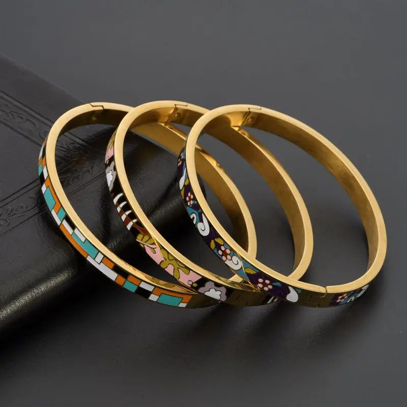 6mm Enamel Stainless Steel Fashion OL Charm Bangles Jewelry Gift Women Girls Wedding Party Cuff Fashion Bangles