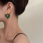 Green Bead Studed Earrings