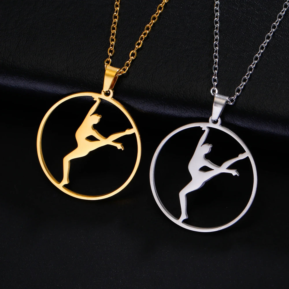 Gold Color Gymnast Girl Pendant Necklace for Women Stainless Steel Rhythmic Gymnastics Necklace Jewelry Gift 2025 Trendy