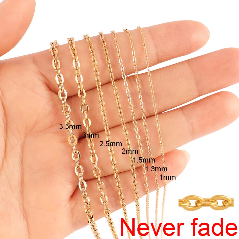 1 Meters 1/1.5/2mm Gold Stainless Steel Chain Necklace DIY O Shape Cross Chains for Bracelets Jewelry Making Components