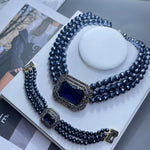 vintage rhinestone bracelet necklace Earrings Elegant sapphire topaz multi-layered set