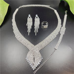 4pcs Fashion Exquisite Tassel Rhinestone Earrings Necklace Ring Bracelet Set Luxury Wedding Party Crystal Jewelry Accessories