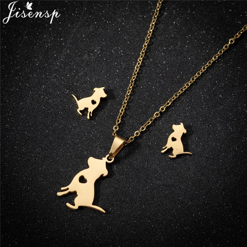 Cartoon Bowknot Mouse Stainless Steel Jewelry Set for Women Fashion Anime Animal Necklace Earrings Party Accessories