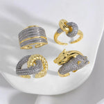 Fashion White Crystal Leopard Statement Rings for Women Copper Gold Plated Crossover Open Ring Jewelry Gift rigs89