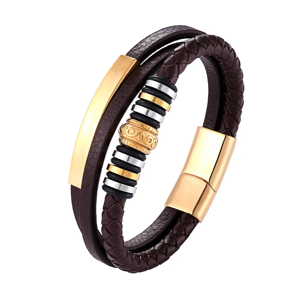 High Quality Luxury Accessories Bracelet Men's Fashion Gift Black Genuine Leather Bracelets DIY Combination Wild Handsome Gift