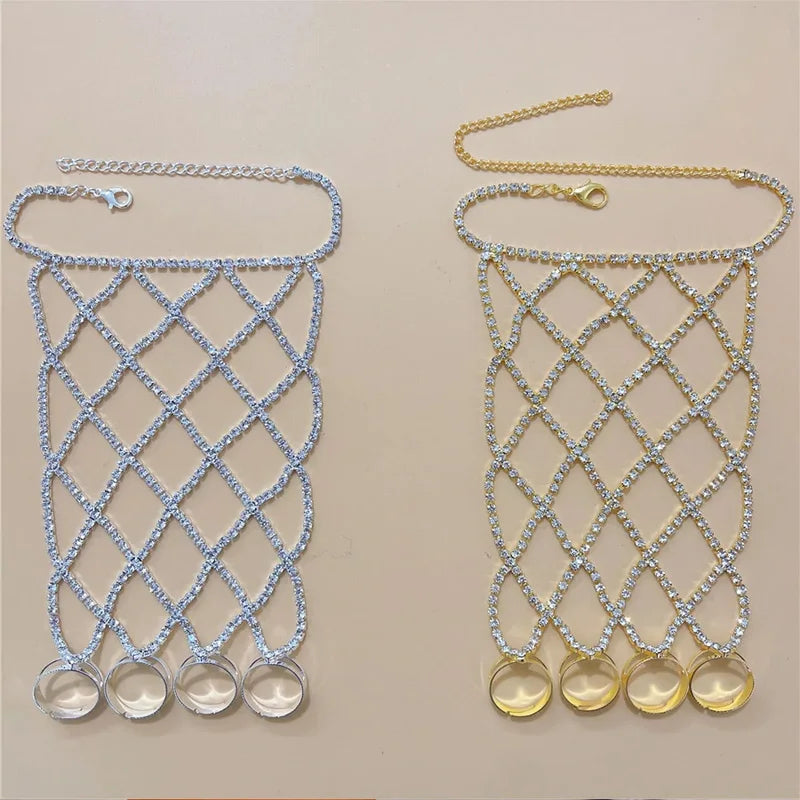 Boho Shiny Rhinestone Harness Finger Bracelet for Women Bridal Wedding Hand Jewelry Chain Bracelet Accessories Gift