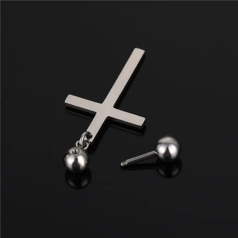 Hip Hop Goth Bangtan Boys Stud Earrings Fashion Leaf Cross Stainless Steel Pendant Earrings Jewelry for Men Women Jewelry