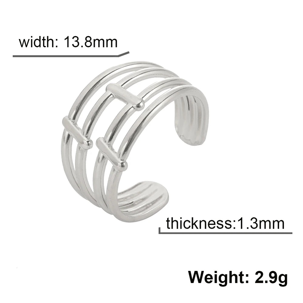 Women Irregular Wave Geometric Rings 2025 Fashion Stainless Steel Gold Color Adjustable Minimalist Finger Ring Jewelry