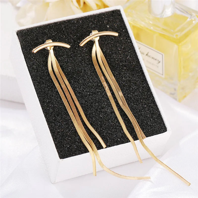 The latest fashion with these elegant Long Wire Tassel Thread Chain Earrings featuring Star and Heart Beads Pendants. Elevate your style with these women's Straight Hanging Earrings that are sure to make a statement in any outfit.