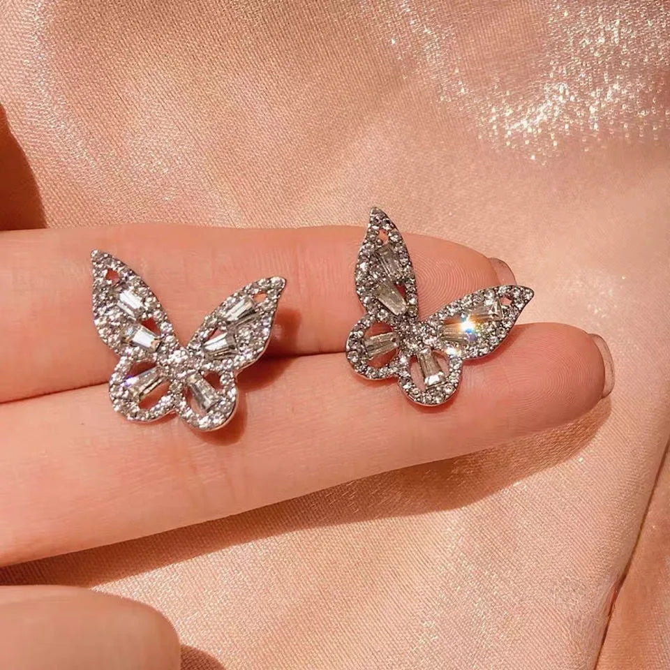 New Fashion White Square Rhinestone Zircon Double Pendant Gold Color Earrings for Women Unique Design Girls Trend Jewelry Gift