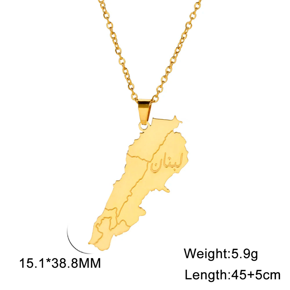 Arabic Islamic Necklace For Women Stainless Steel Lebanon Map Pendant Necklace Jewelry Wholesale 2025 New