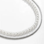 New Fashion Imitation Pearl Necklace Men Handmade Multiple Width Stainless Steel Cuban Chain Necklace For Men Jewelry