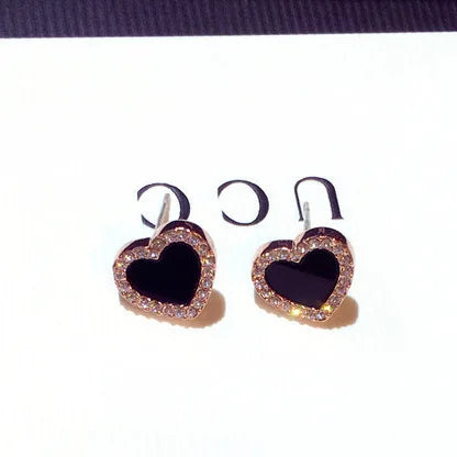 Engagement Enamel Cute Heart Stud Earrings for Women Girls Rose Gold Color Summer jewelry Black Earring Wedding Jewelry Gifts