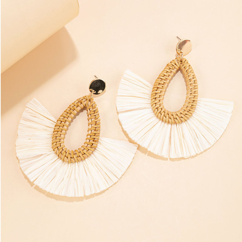 Rattan Raffia Tassel Pendant Earrings