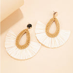 Rattan Raffia Tassel Pendant Earrings