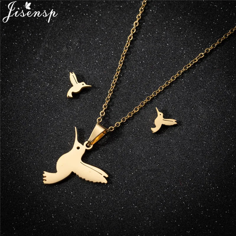 Cartoon Bowknot Mouse Stainless Steel Jewelry Set for Women Fashion Anime Animal Necklace Earrings Party Accessories