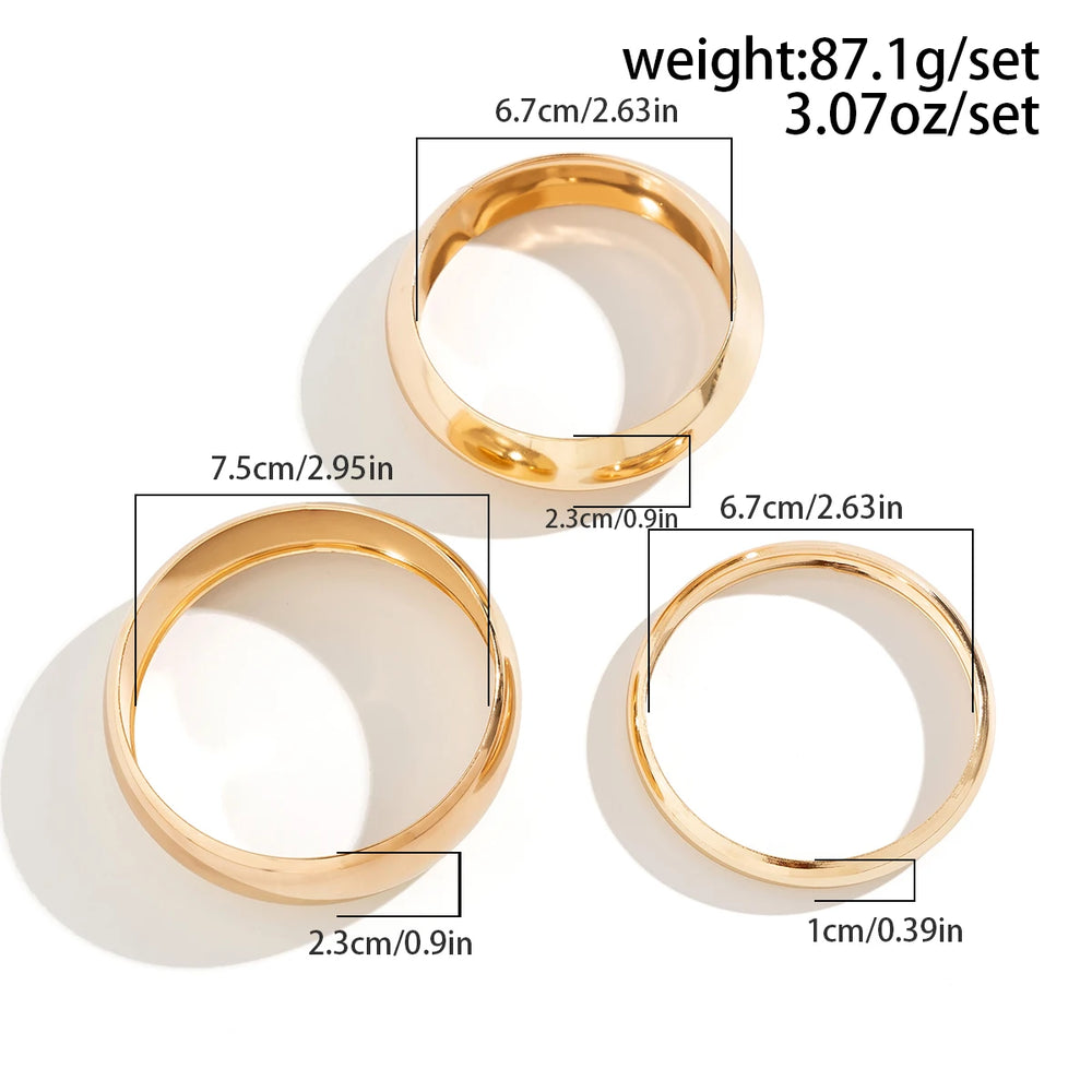 3Pcs/set Punk Geometric Chunky Hollow Rings Bracelet for Women Smooth Multilayer Big Bangles Jewelry Ladies Wedding Party