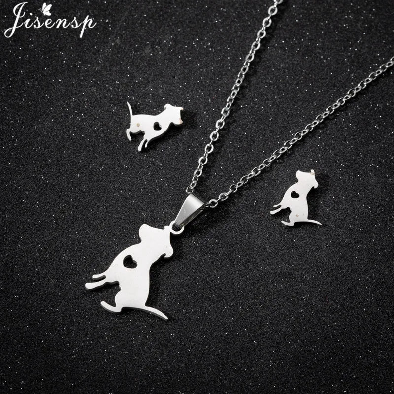 Cartoon Bowknot Mouse Stainless Steel Jewelry Set for Women Fashion Anime Animal Necklace Earrings Party Accessories