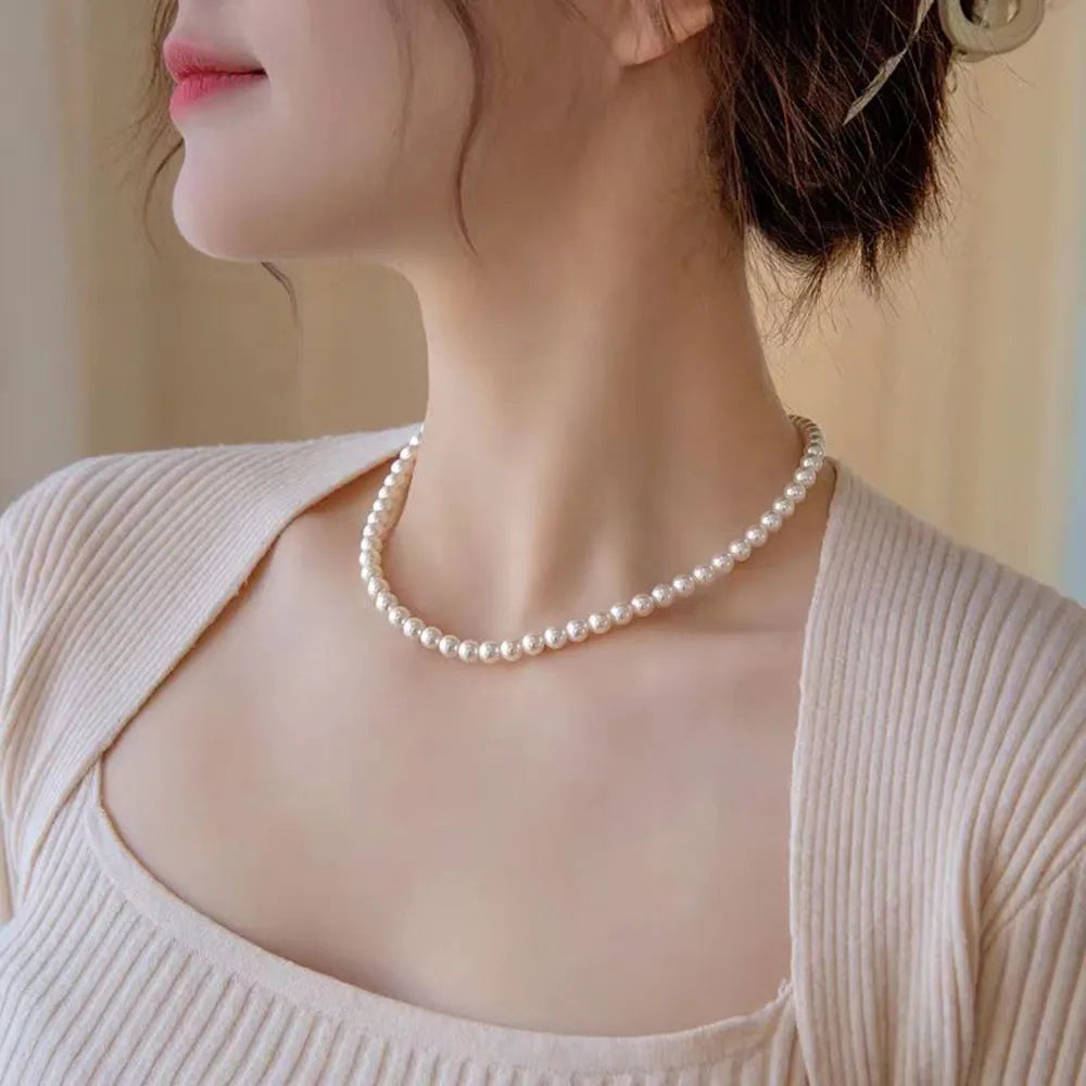 New Vintage Elegant Jewelry Simple White Pearl Chain Choker Necklace For Women Wedding 2024 Fashion Gifts