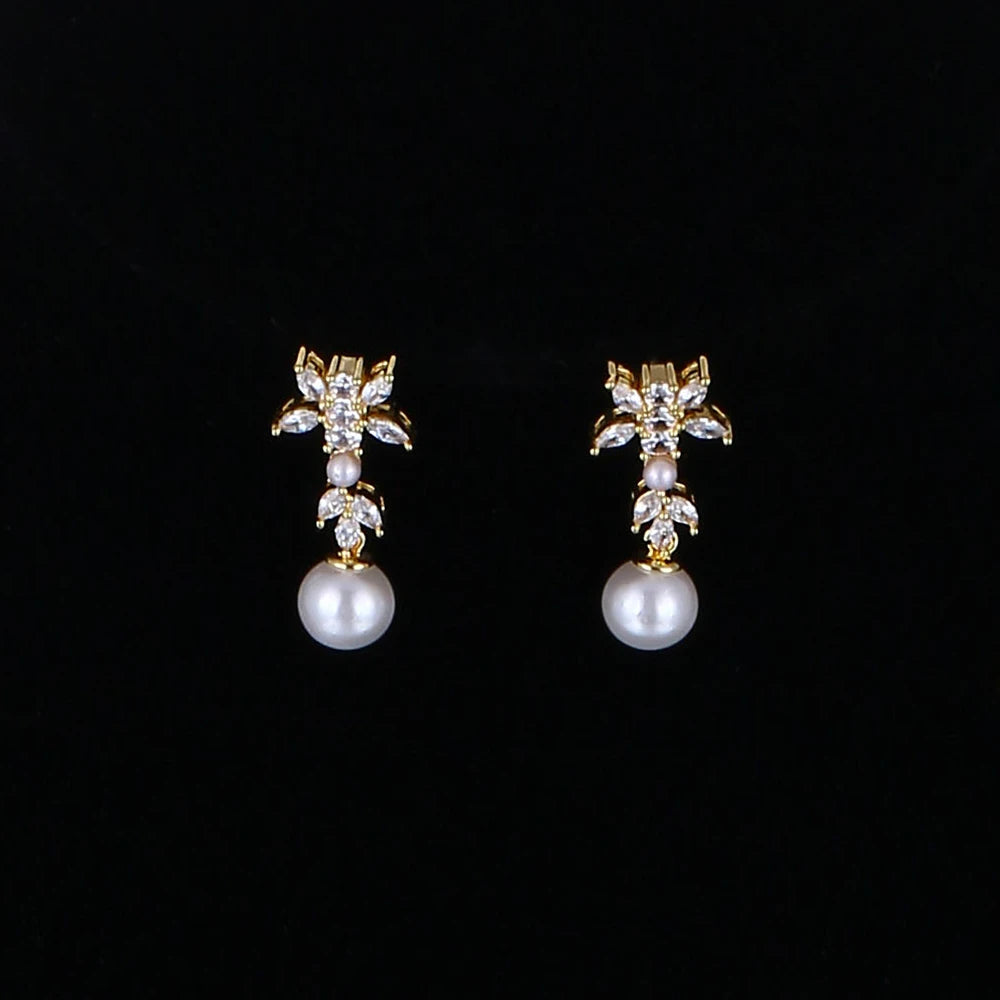 Exquisite Pearls Zircon Stud Earrings Necklace Jewelry Sets For Women Wedding Party Jewelry Accessories Girlfriend Gift