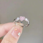 2024 Trend Pink Love Heart Crystal Rings for Women Love Zircon Open Ring Irregular Grunge Aesthetic Egirl Rings Jewelry